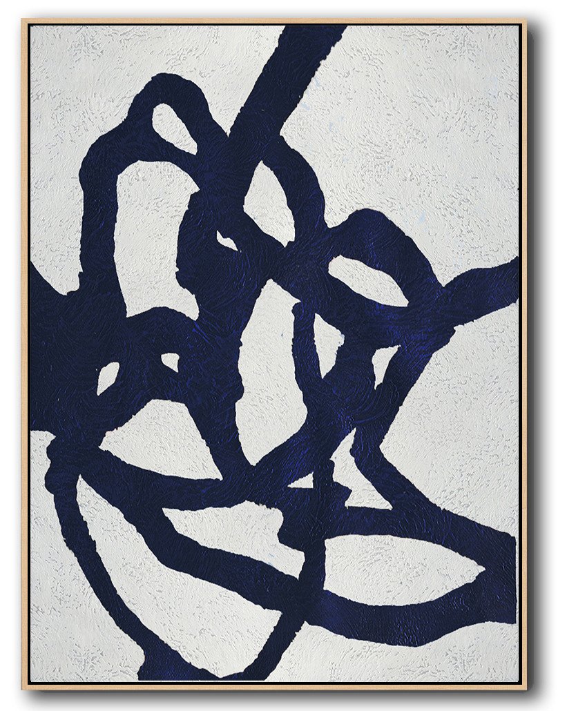Buy Hand Painted Navy Blue Abstract Painting Online - Hand Painted Canvas Art Huge